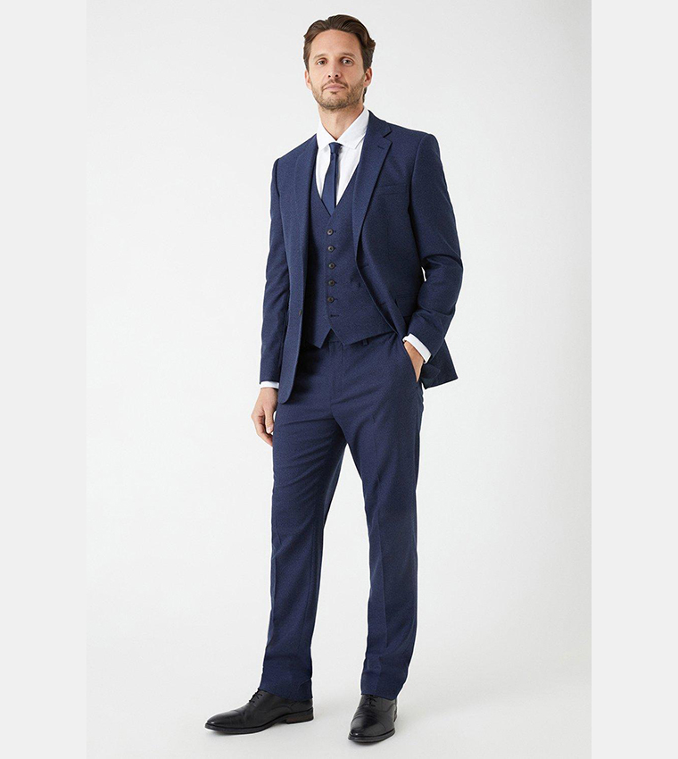 Buy Burton Tailored Fit Navy Marl Suit Trousers In Navy