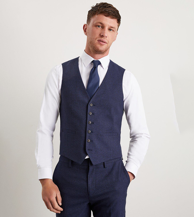 Slim Fit Navy Marl Waistcoat
