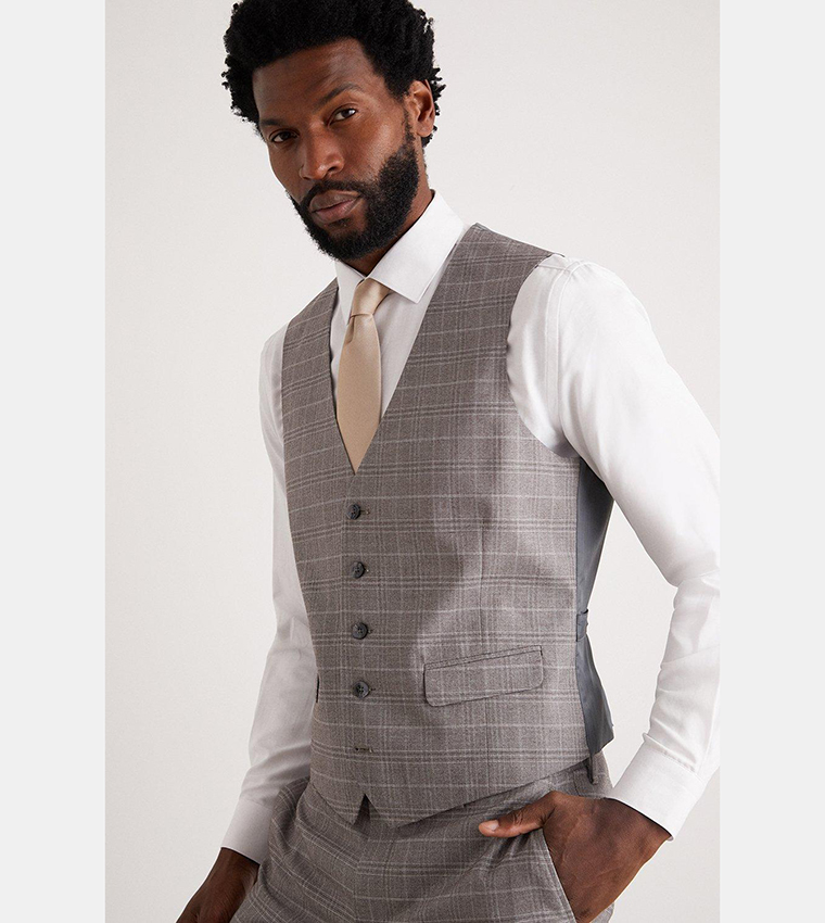 Buy Burton Skinny Fit Grey Fine Check Waistcoat In Grey 6thStreet Kuwait