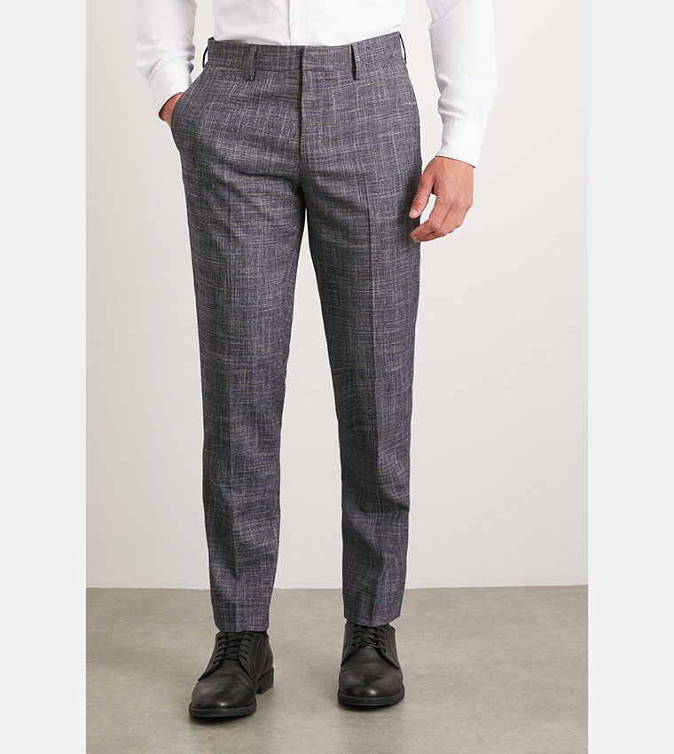 Buy Burton Slim Fit Navy Textured Pow Check Suit Trousers In Navy