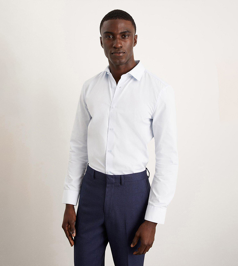 Blue Skinny Fit Long Sleeves Easy Iron Shirt
