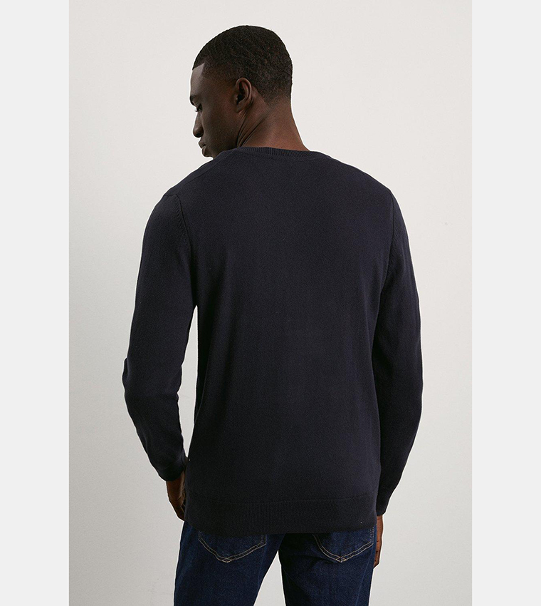 سويتشيرت قطن محبوك برقبة على شكل حرف V