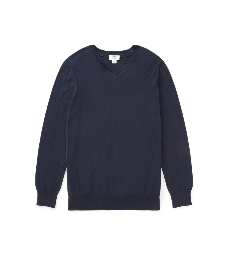 سويتشيرت قطن محبوك برقبة على شكل حرف V