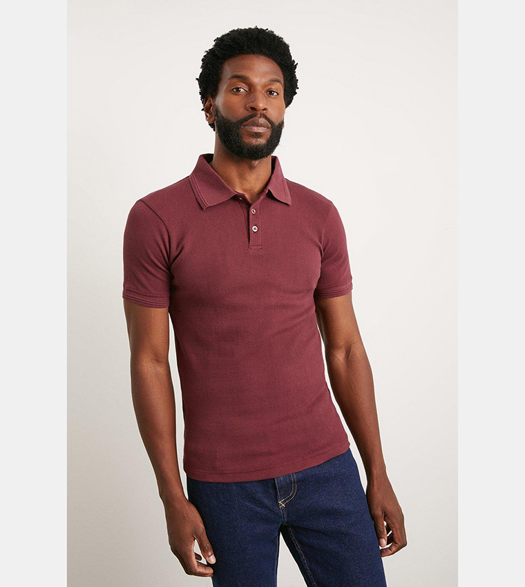 Muscle Fit Popcorn Texture Polo T Shirt