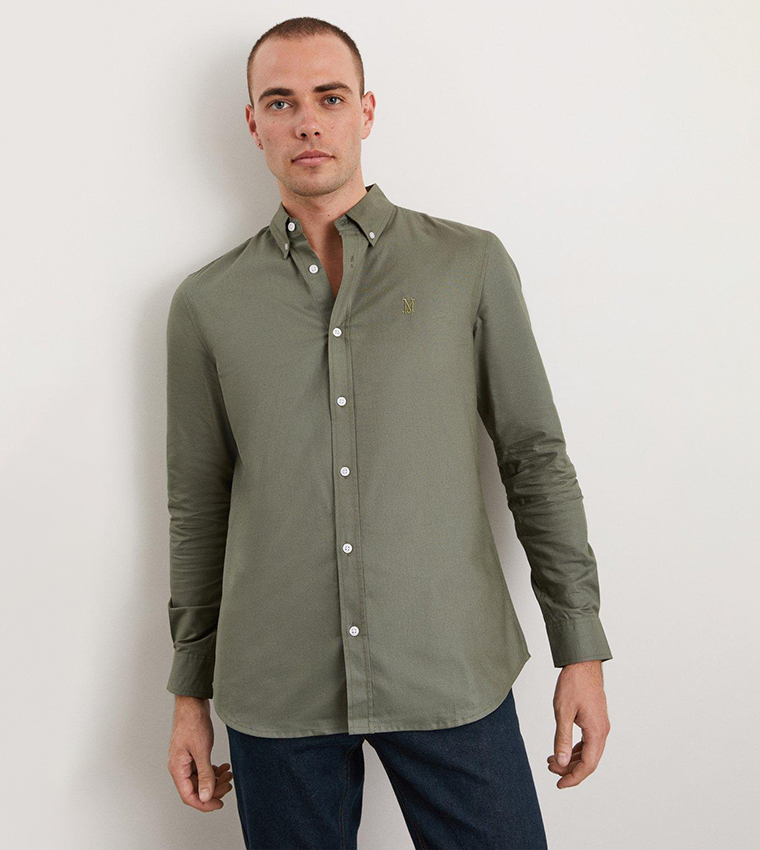 Khaki slim fit shirt discount