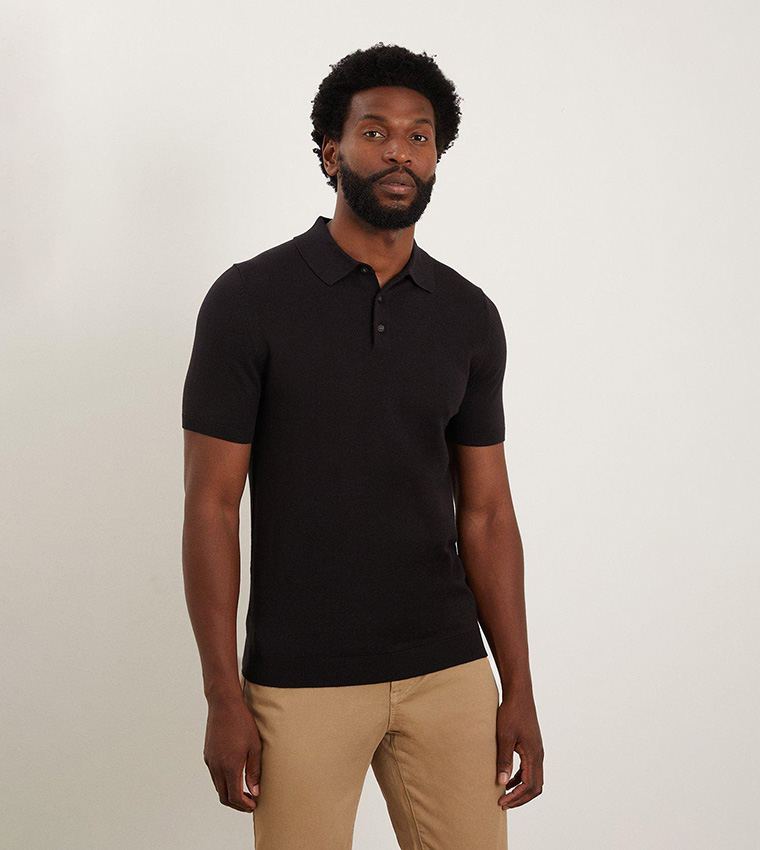 Buy Burton Solid Slim Fit Knitted Polo T Shirt In Navy 6thStreet UAE