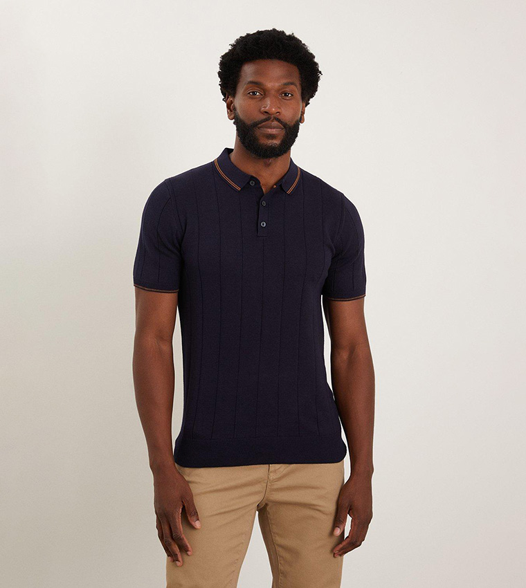 Buy Burton Slim Fit Tipped Knitted Polo T Shirt In Navy