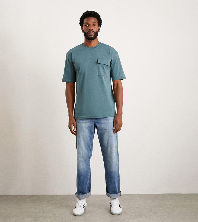 Buy Burton Slim Fit Teal Short Sleeves Oversize Pocket T Shirt In