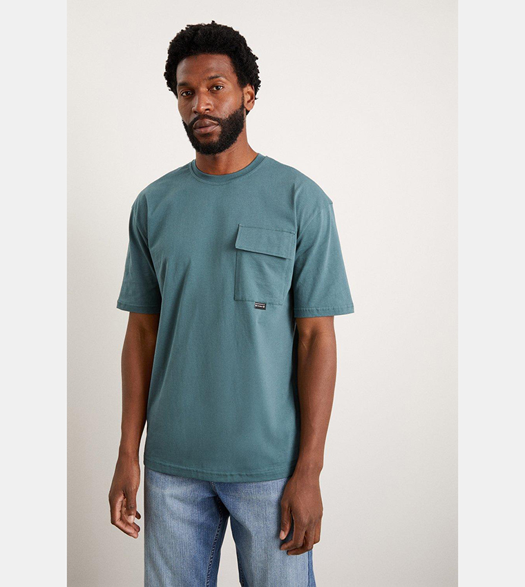 Buy Burton Slim Fit Teal Short Sleeves Oversize Pocket T Shirt In