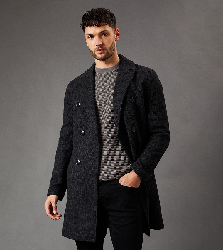 Double Breasted Wool Blend Coat