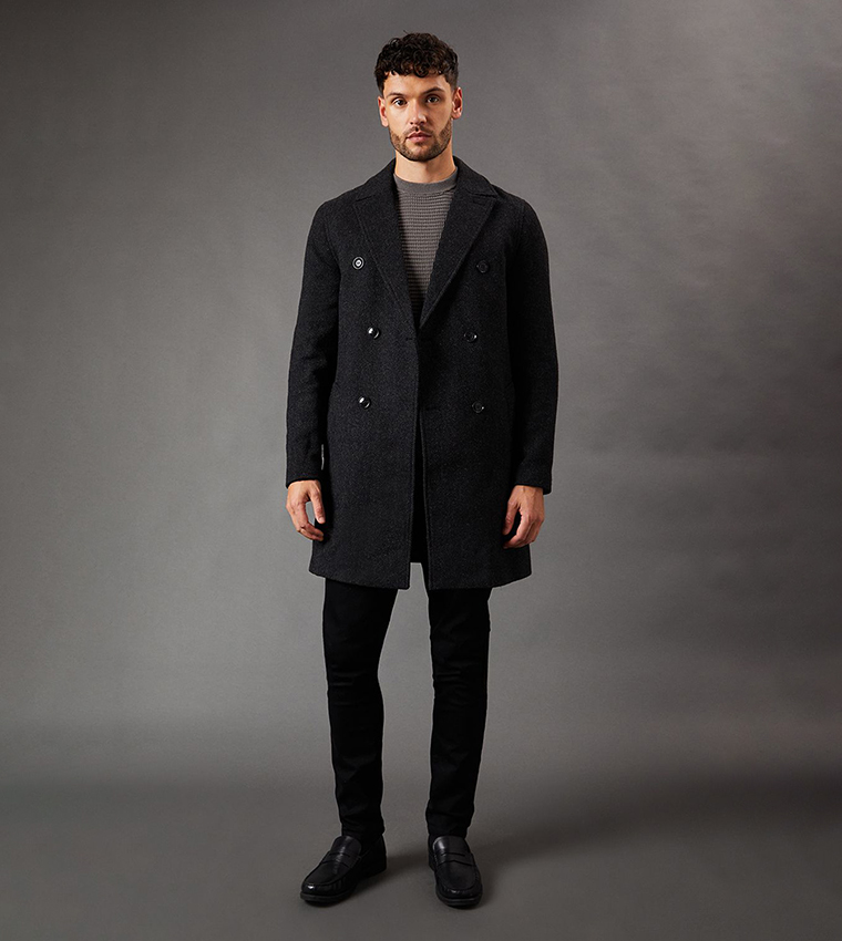 Double Breasted Wool Blend Coat