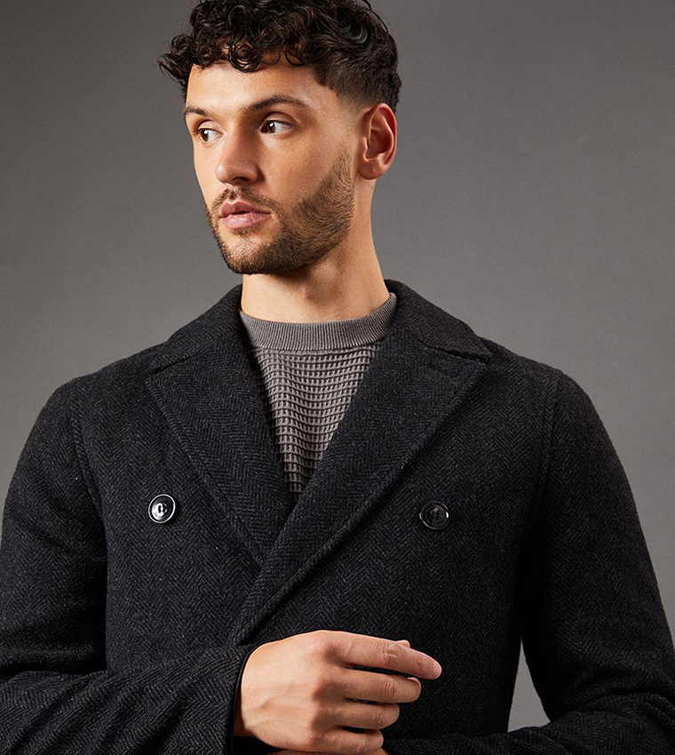 Double Breasted Wool Blend Coat