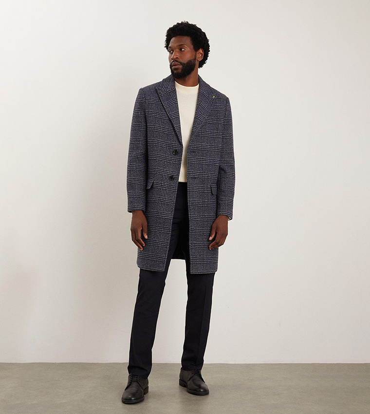 Buy Burton Navy Wool Blend Checked Overcoat In Navy 6thStreet Kuwait