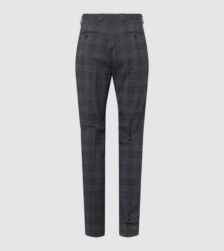 Slim Fit Burgundy Retro Check Suit Trousers