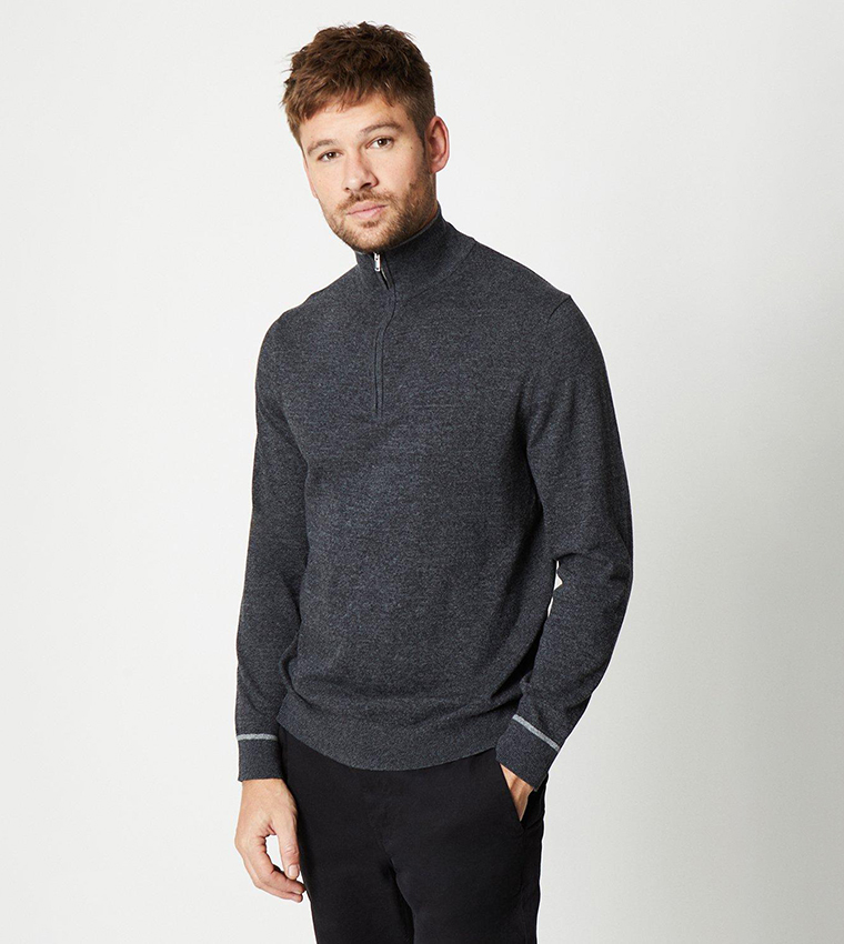 Buy Burton Cotton Rich 1 4 Zip Sweater In Grey 6thStreet Bahrain