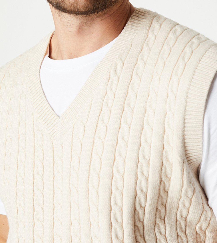 Cable Knit V Neck Vest Sweater