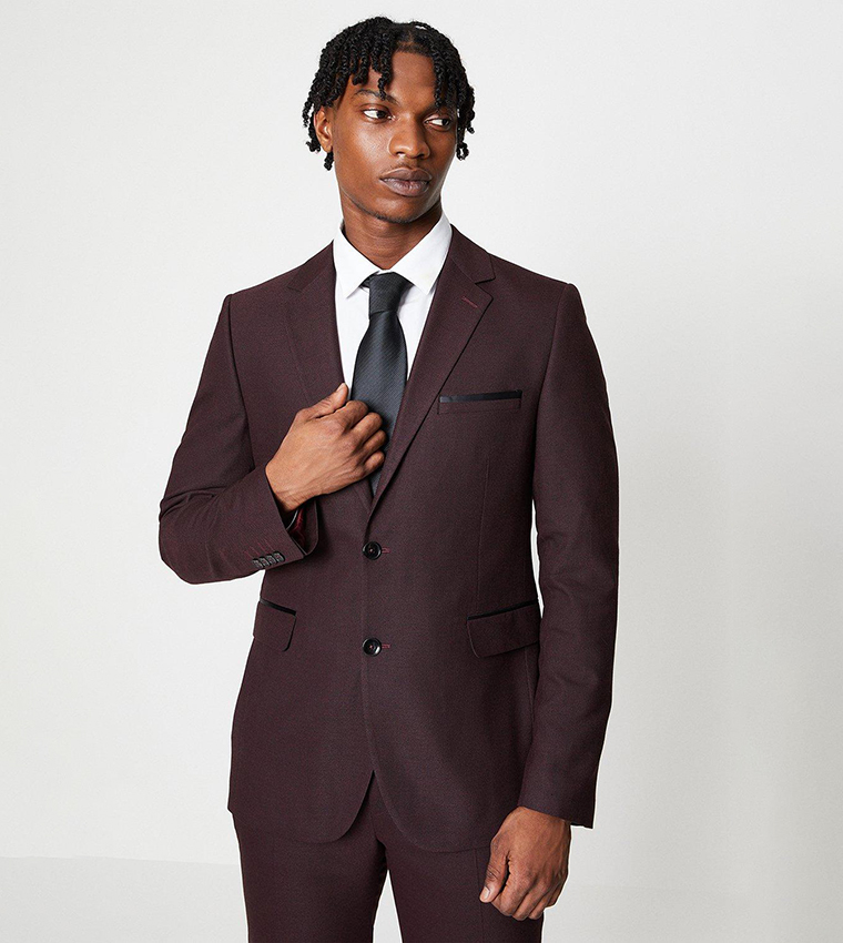 Buy Burton Lapel Collar Tipped Blazer In Burgundy 6thStreet