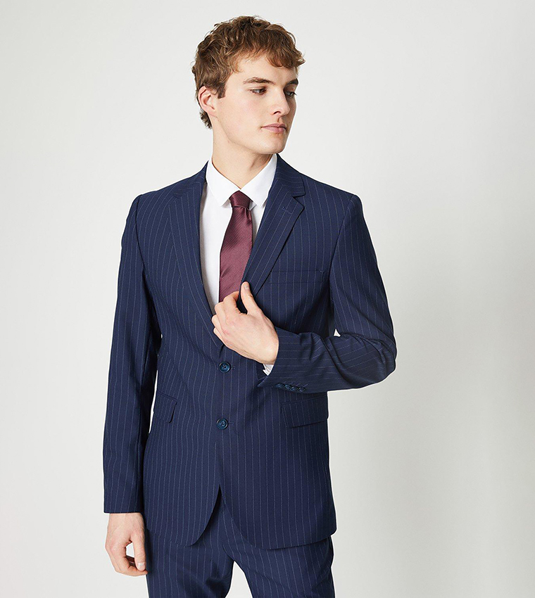 Buy Burton Fine Striped Lapel Collar Blazer In Navy 6thStreet Kuwait