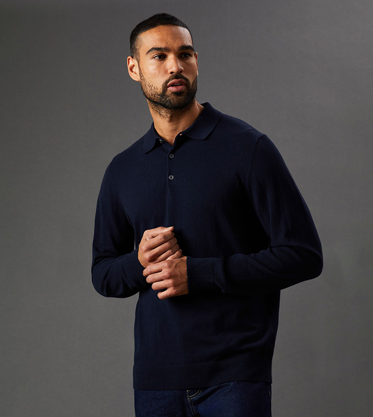 Cotton Rich Long Sleeves Polo T-Shirt
