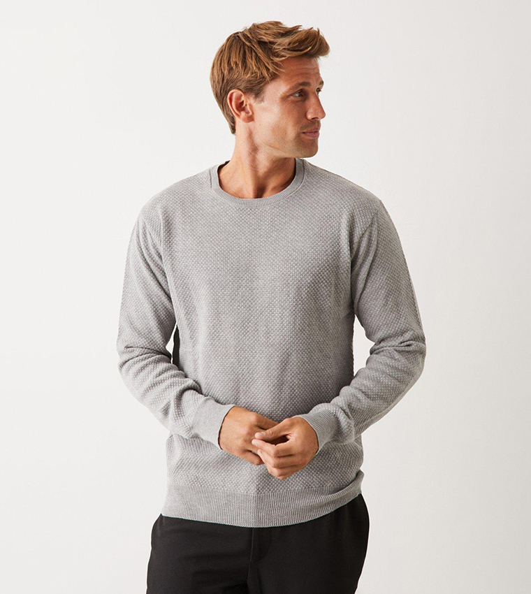 Buy Burton Long Sleeves Textured Crew Neck Sweatshirt In Grey