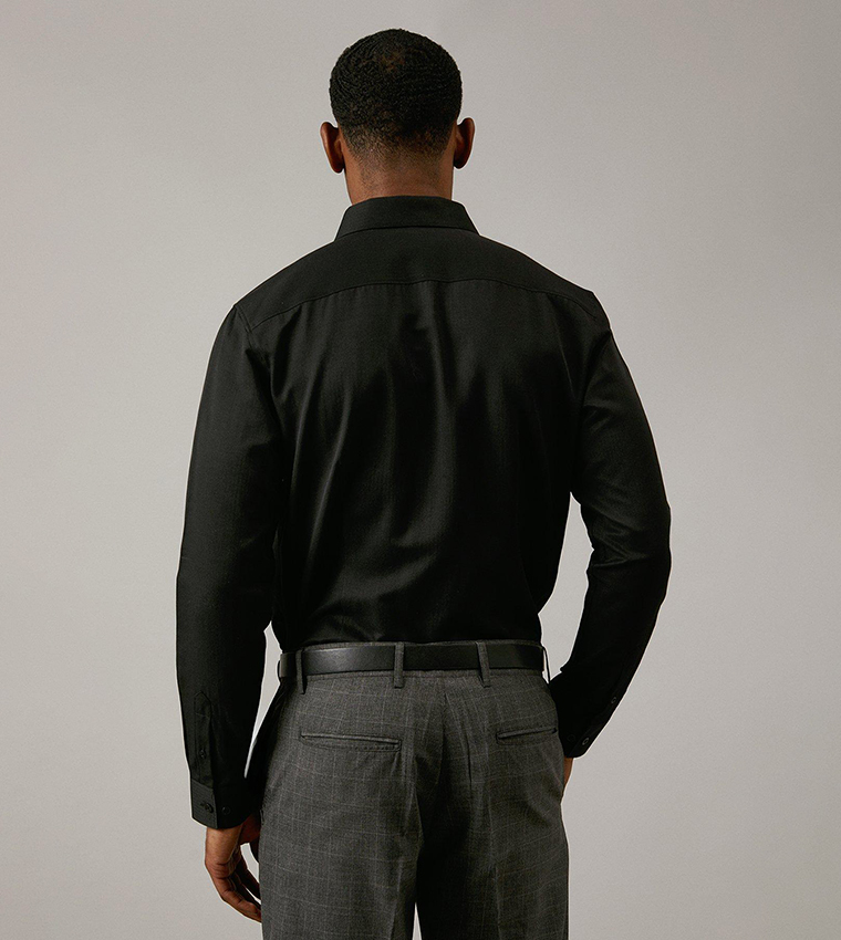 Solid Herringbone Weave Long Sleeves Shirt