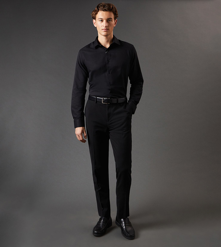 Solid Herringbone Weave Long Sleeves Shirt