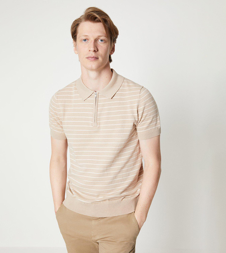 Horizontal Striped Jacquard Polo T-Shirt