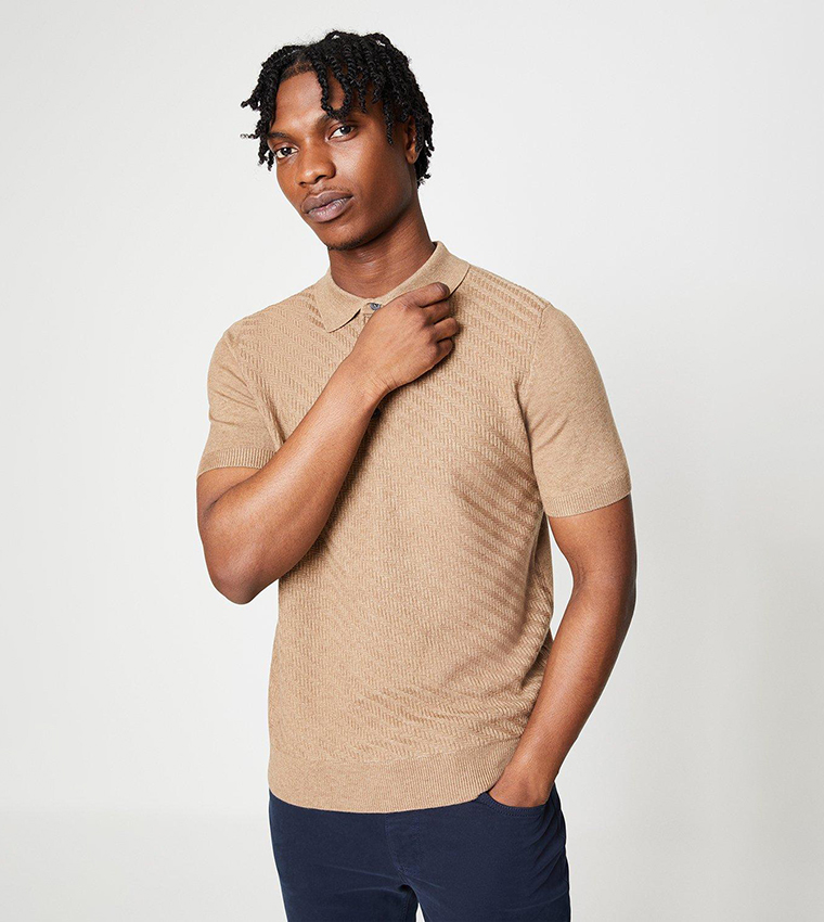 Herringbone Knitted Polo T-Shirt