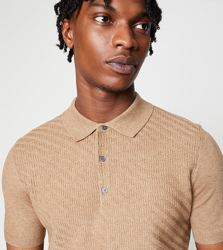 Herringbone Knitted Polo T-Shirt