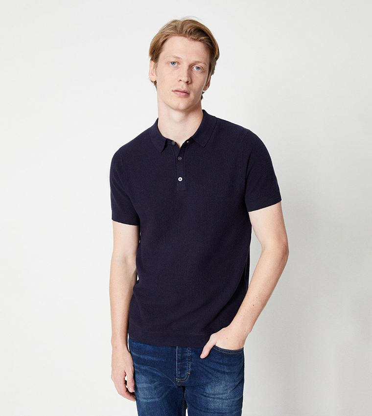 Buy Burton Moss Stitch Knitted Polo T Shirt In Navy 6thStreet UAE