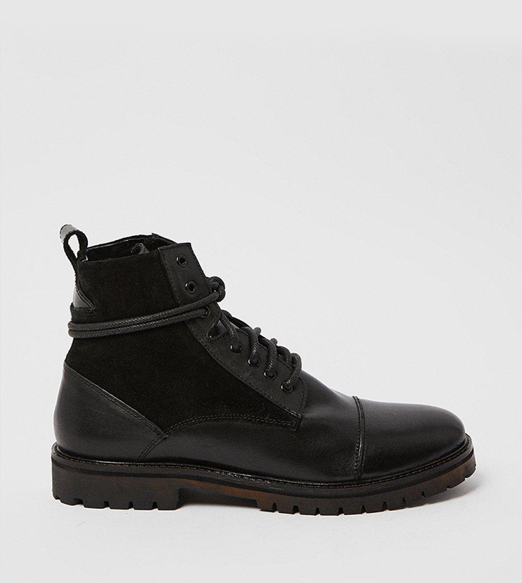 Buy Burton Brighton Mix Material Lace Up Ankle Boots In Black 6thStreet Oman