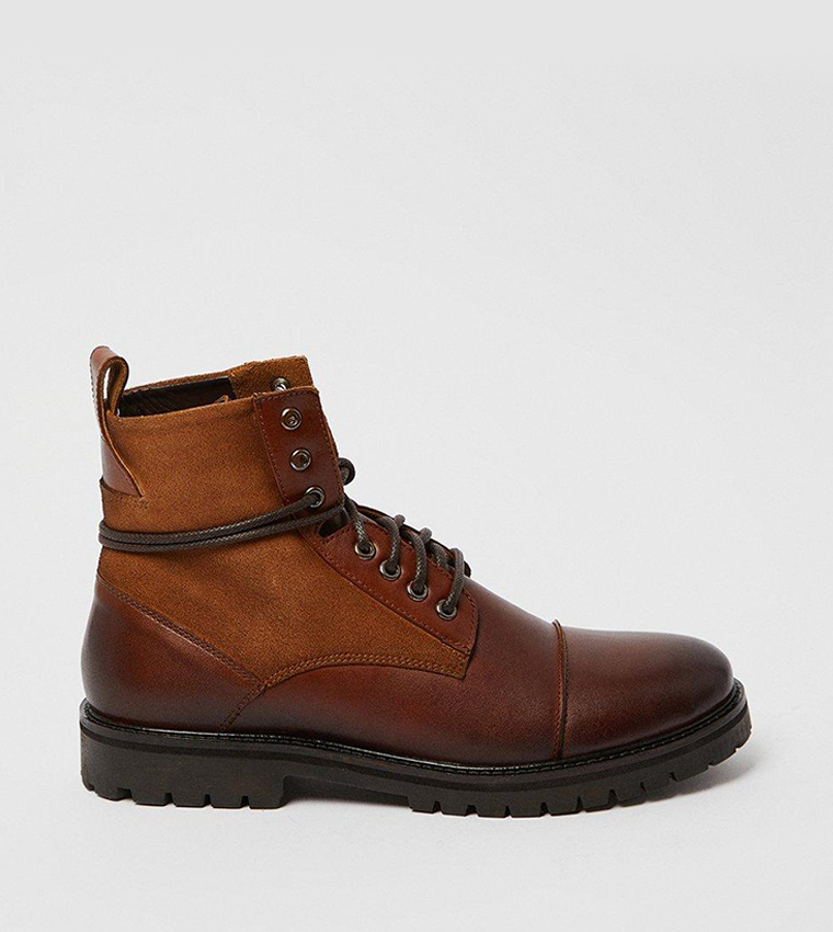 Buy Burton Brighton Mix Material Lace Up Ankle Boots In Dark Brown