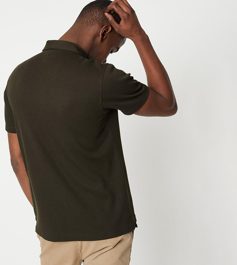 Waffle Textured Short Sleeves Polo T-Shirt