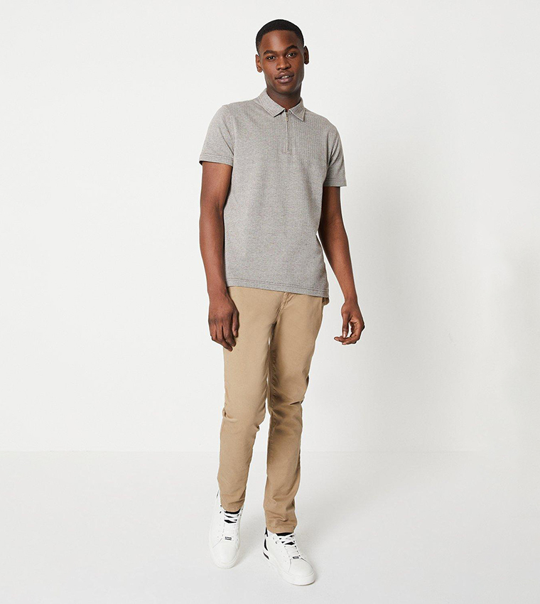 Herringbone Zip Polo T Shirt