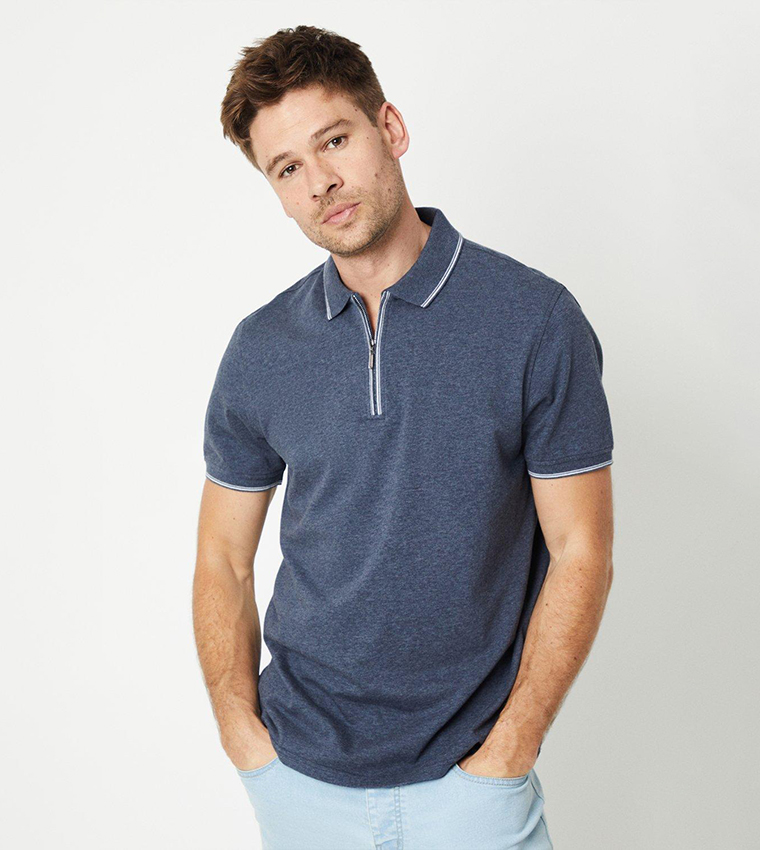 Fine Tipping Zip Polo T-Shirt