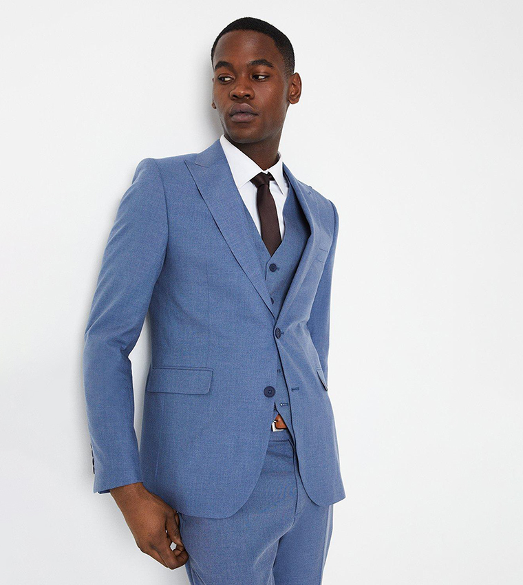 Buy Burton Lapel Collar Slim Fit Blazer In Blue 6thStreet Oman