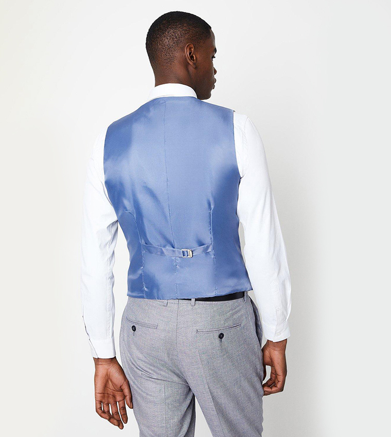 Blue linen waistcoat sales