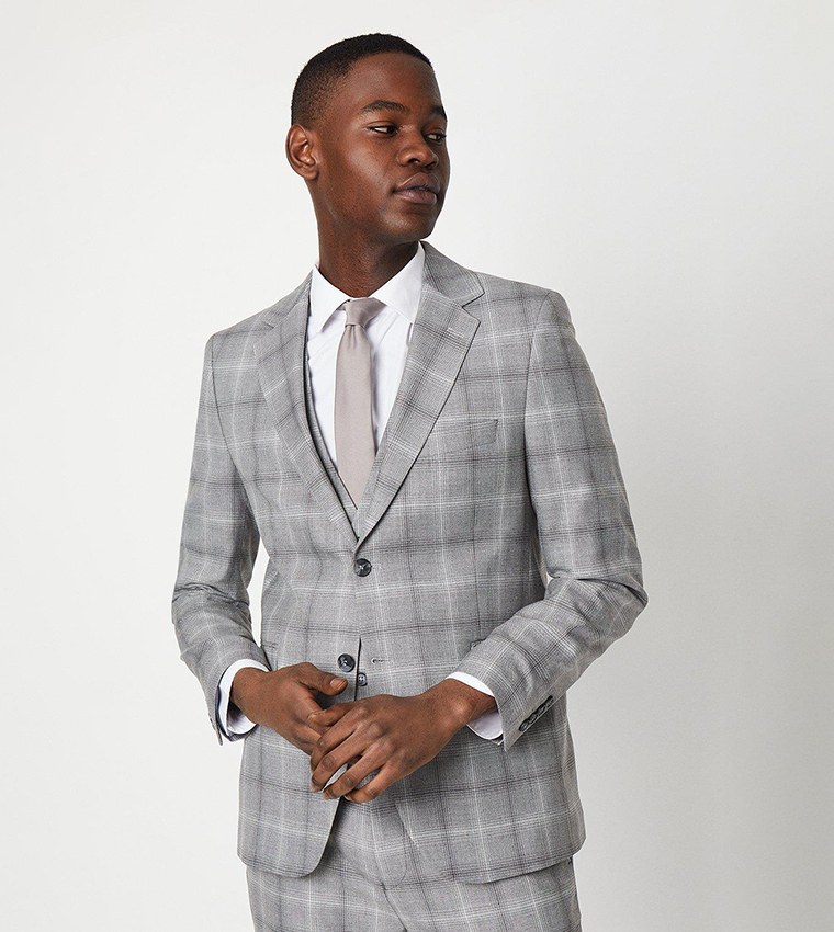 Buy Burton Plaid Slim Fit Single Breasted Blazer In Grey 6thStreet Kuwait