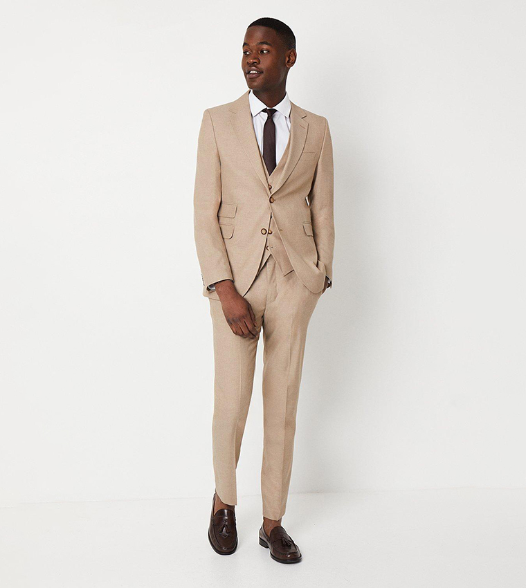 Buy Burton Lapel Collar Slim Fit End On End Blazer In Beige 6thStreet Bahrain