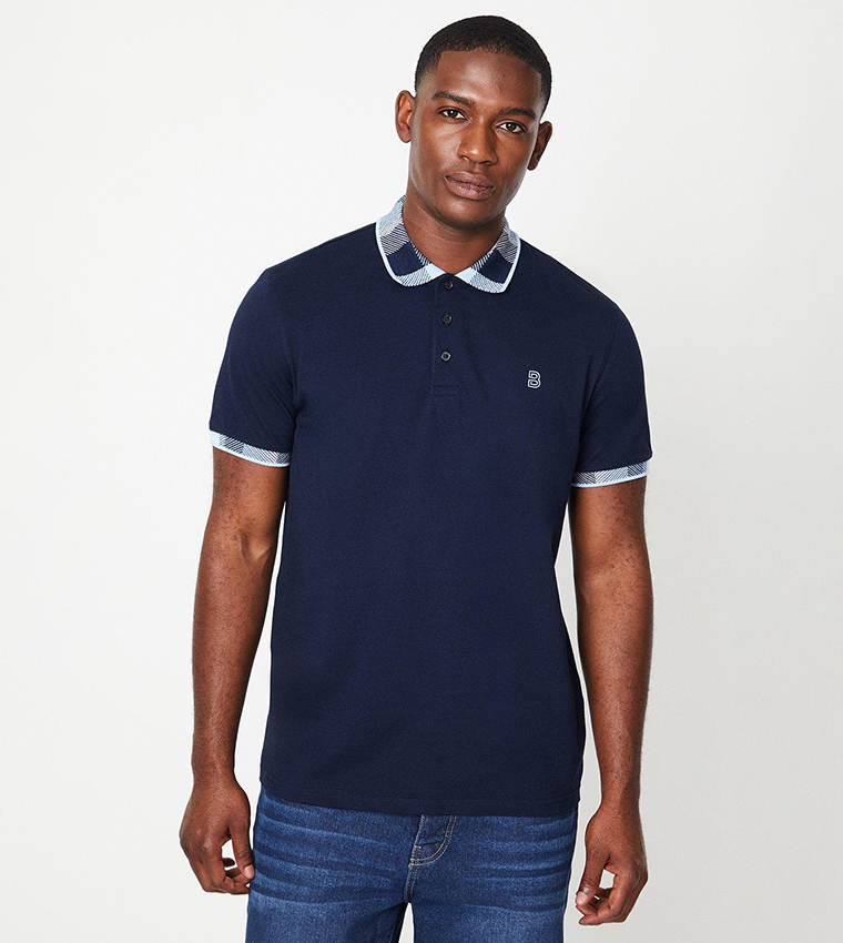 Buy Burton Check Collar Polo T Shirt In Navy 6thStreet Bahrain