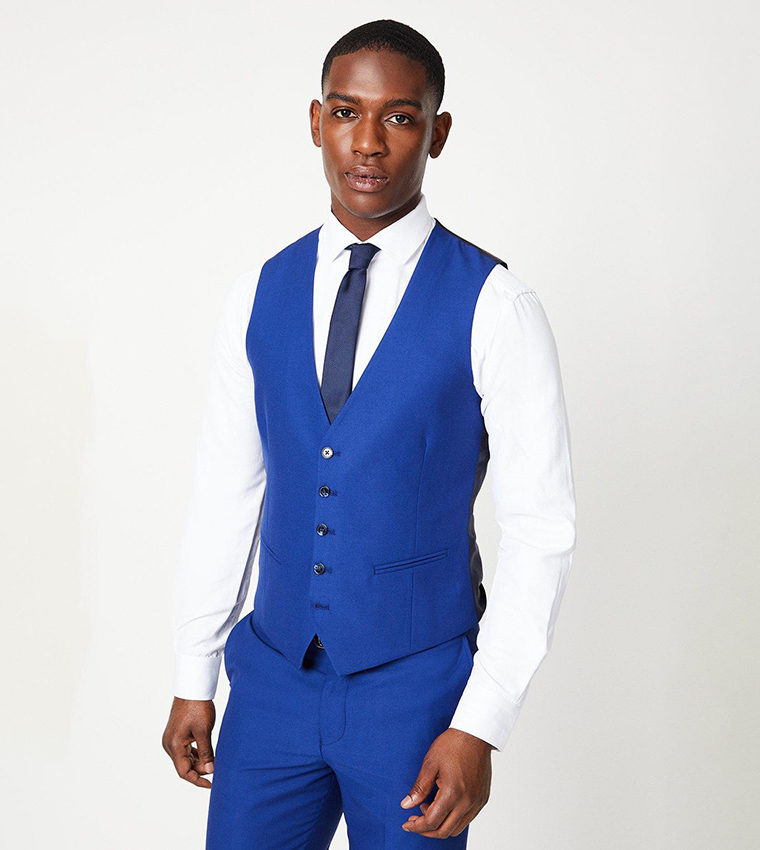 Buy Burton Solid Slim Fit Suit Waistcoat In Blue 6thStreet Oman