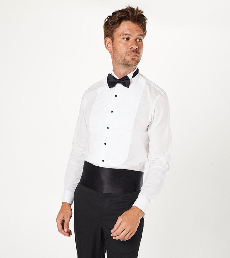 Wing Collar Bib Front Slim Fit Long Sleeves Shirt