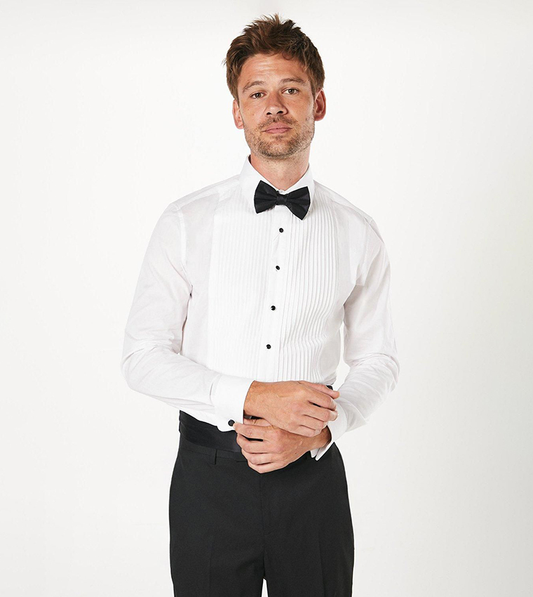 Pleat Front Slim Fit Long Sleeves Shirt