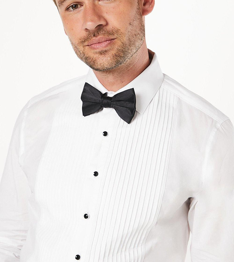 Pleat Front Slim Fit Long Sleeves Shirt