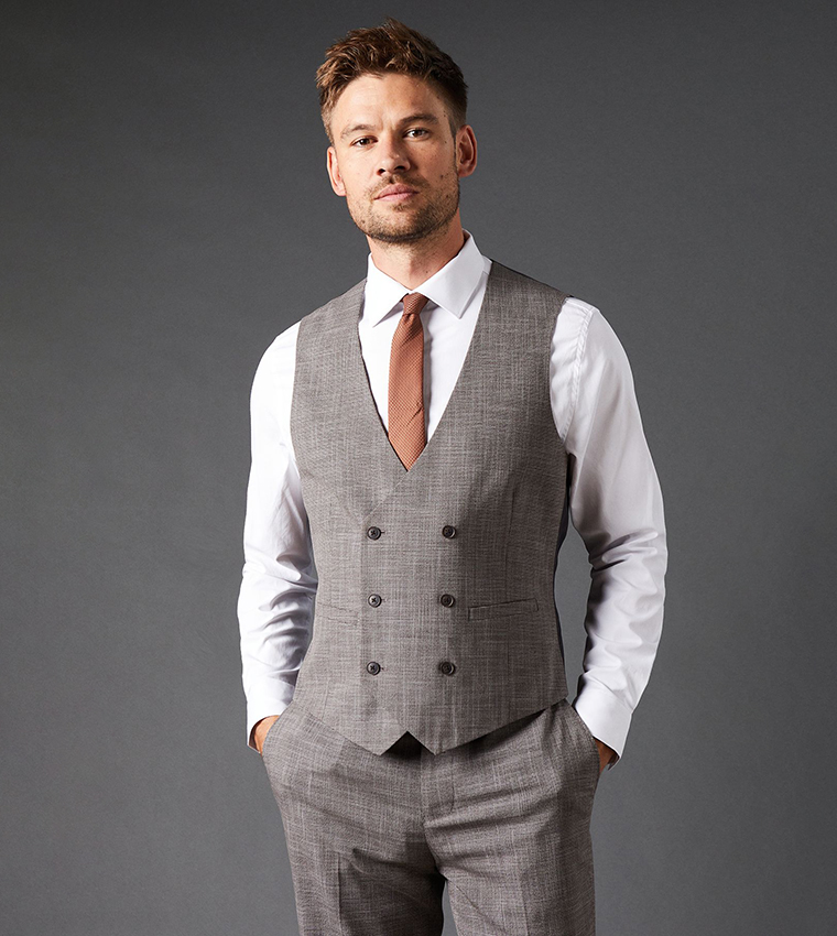 Slim Fit Puppytooth Checkered Waistcoat