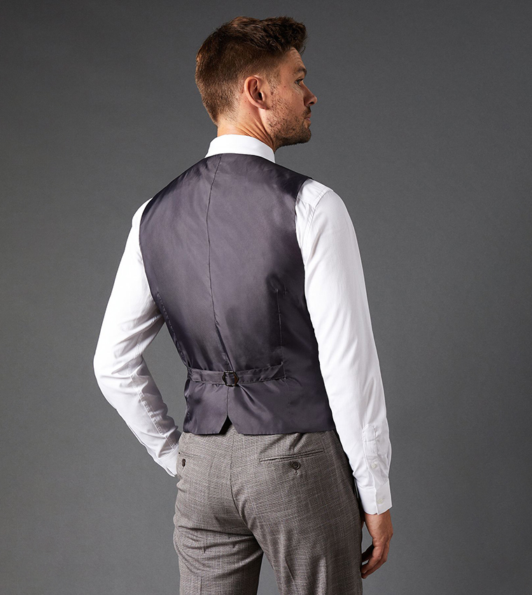 Slim Fit Puppytooth Checkered Waistcoat