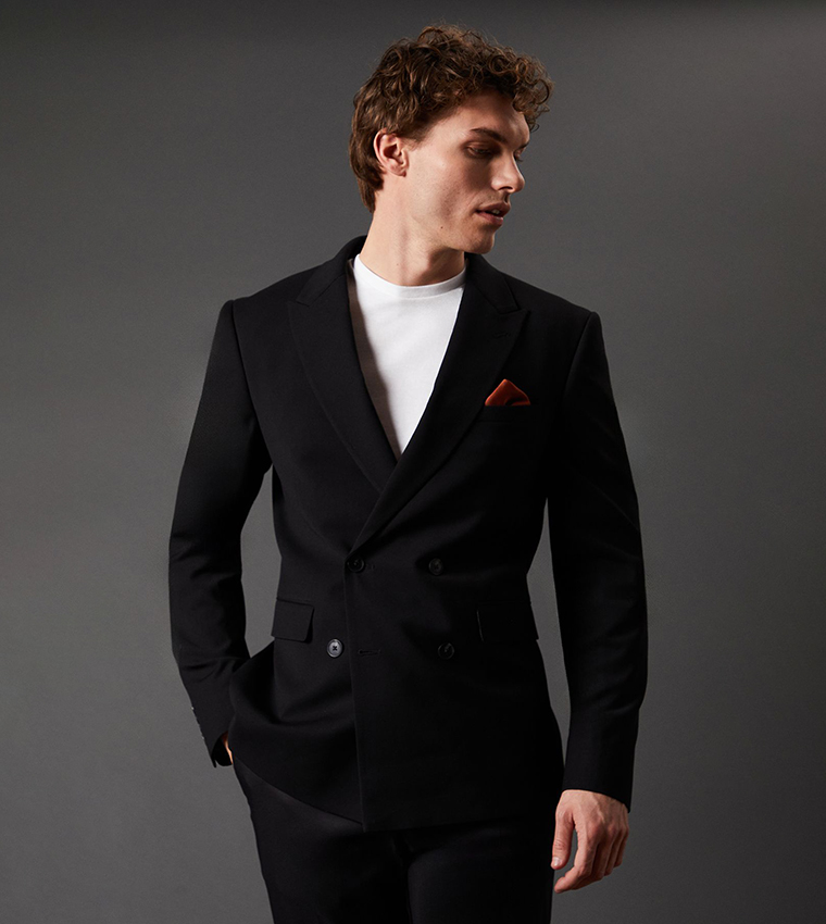 Solid Double Breasted Blazer