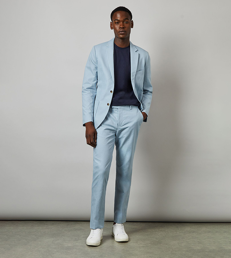 Light Blue Linen Slim Fit Formal Trousers