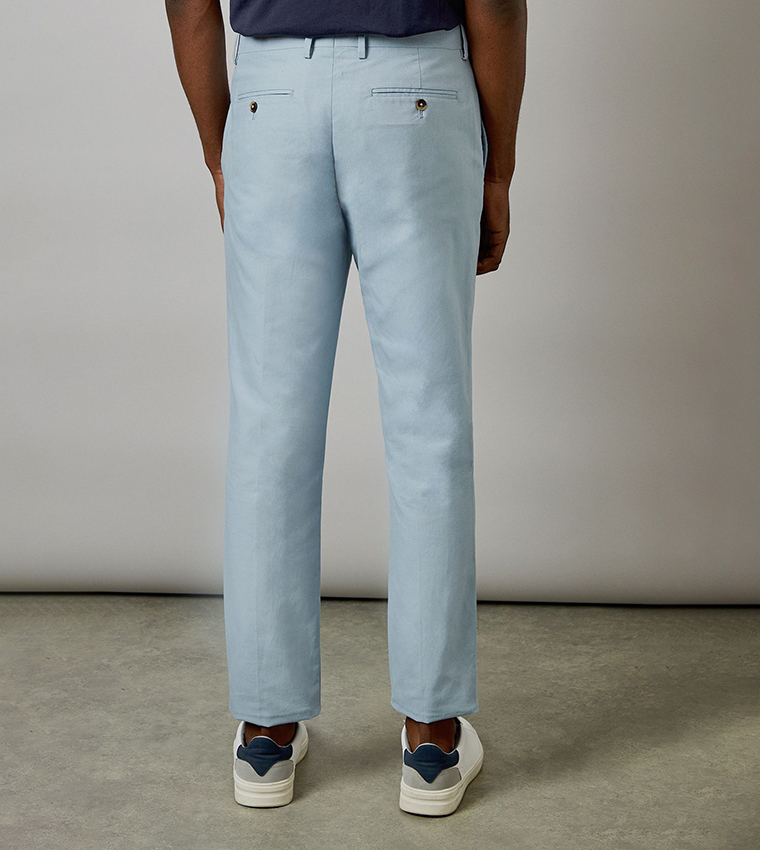 Light Blue Linen Slim Fit Formal Trousers