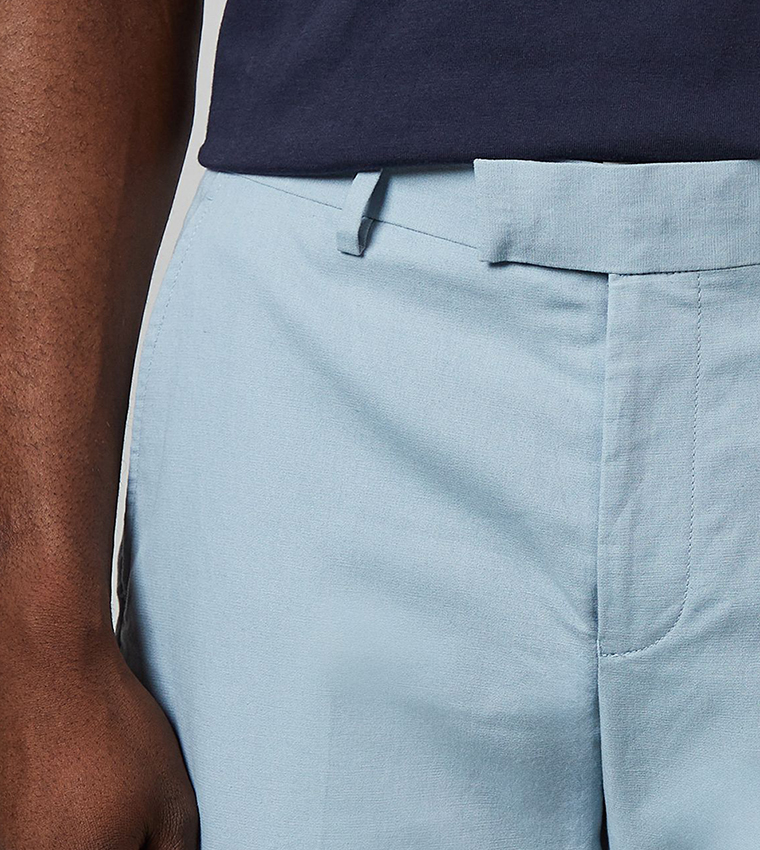 Light Blue Linen Slim Fit Formal Trousers
